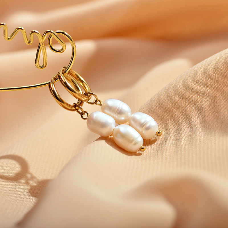 Women’s Printing Inlay Drop Earrings With Artificial Pearl, 18K Real Gold Plated Stainless Steel, PVD Coated 3
