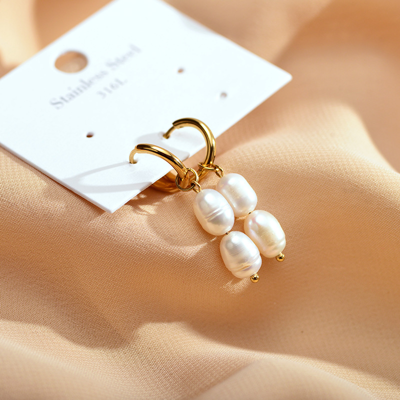 Women’s Printing Inlay Drop Earrings With Artificial Pearl, 18K Real Gold Plated Stainless Steel, PVD Coated 4