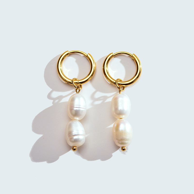 Women’s Printing Inlay Drop Earrings With Artificial Pearl, 18K Real Gold Plated Stainless Steel, PVD Coated 5