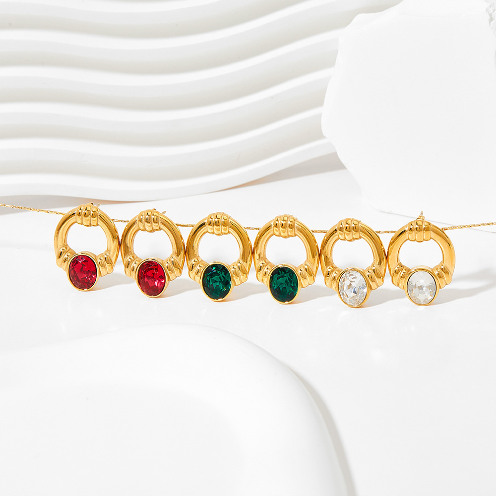 Geometric Inlay Earrings For Women In 304 Stainless Steel With 16K Real Gold Plated PVD Coating And Natural Stone Inlay 3