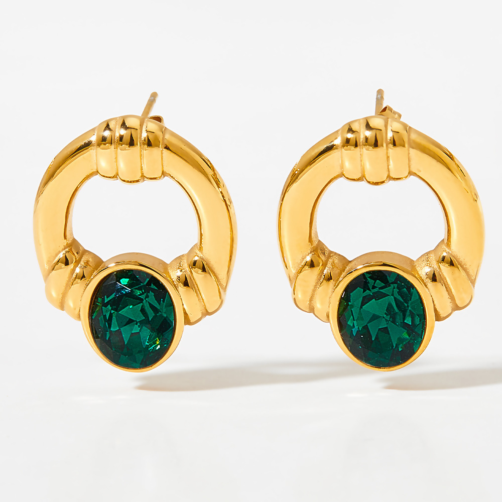 Geometric Inlay Earrings For Women In 304 Stainless Steel With 16K Real Gold Plated PVD Coating And Natural Stone Inlay 4