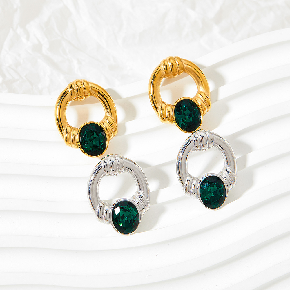 Geometric Inlay Earrings For Women In 304 Stainless Steel With 16K Real Gold Plated PVD Coating And Natural Stone Inlay 5