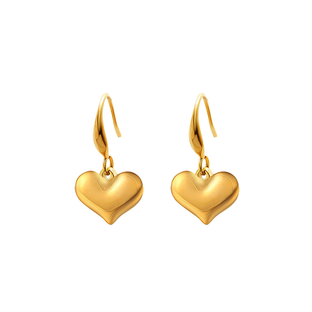 Heart Shape Drop Earrings For Women, Waterproof 304 Stainless Steel With Real Gold Plated PVD Coating 0.03-0.05µm