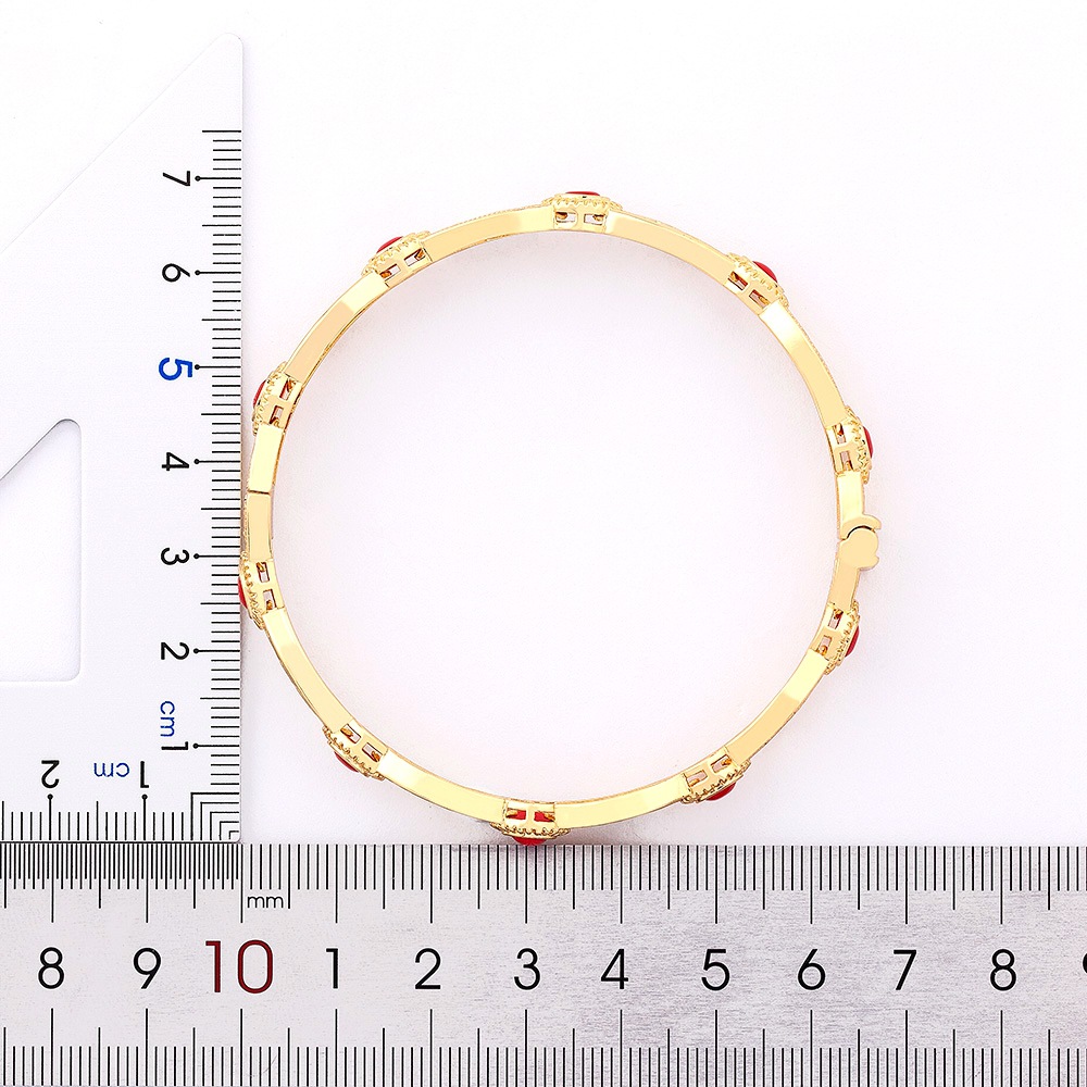 Retro Red Floral Copper Bangle For Women With 18K Real Gold Plated And Zircon Inlay 2