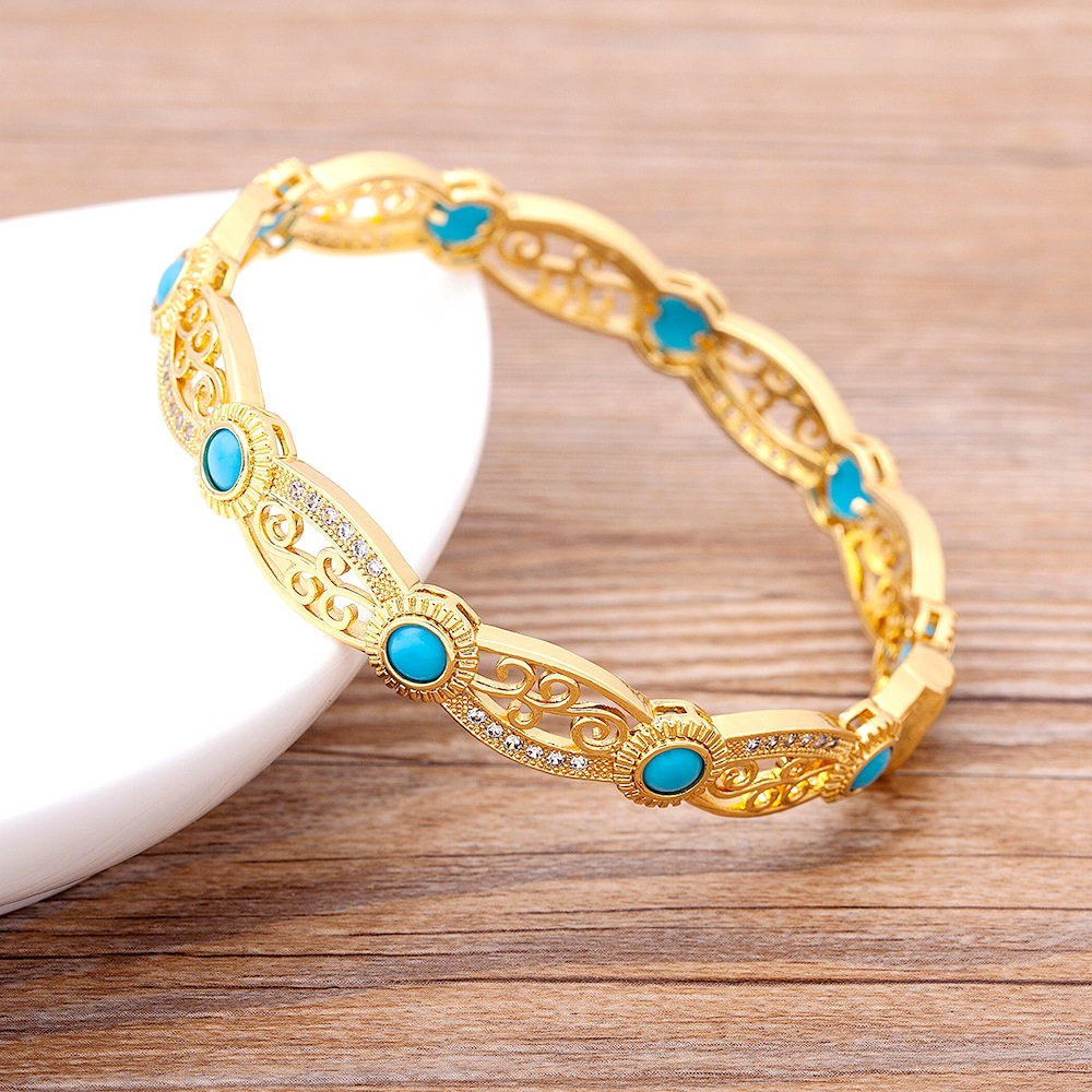 Retro Red Floral Copper Bangle For Women With 18K Real Gold Plated And Zircon Inlay 4