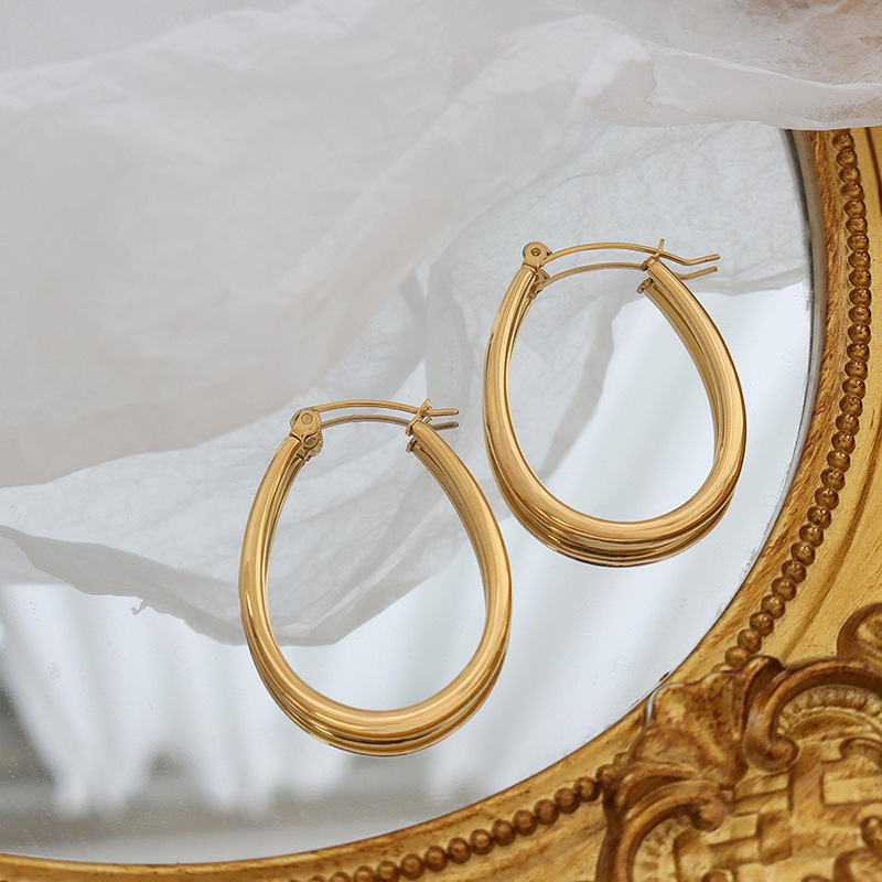 Round Earrings For Women Featuring Electroplated Design With 304 Stainless Steel Posts And 18K Gold PVD Vacuum Plating