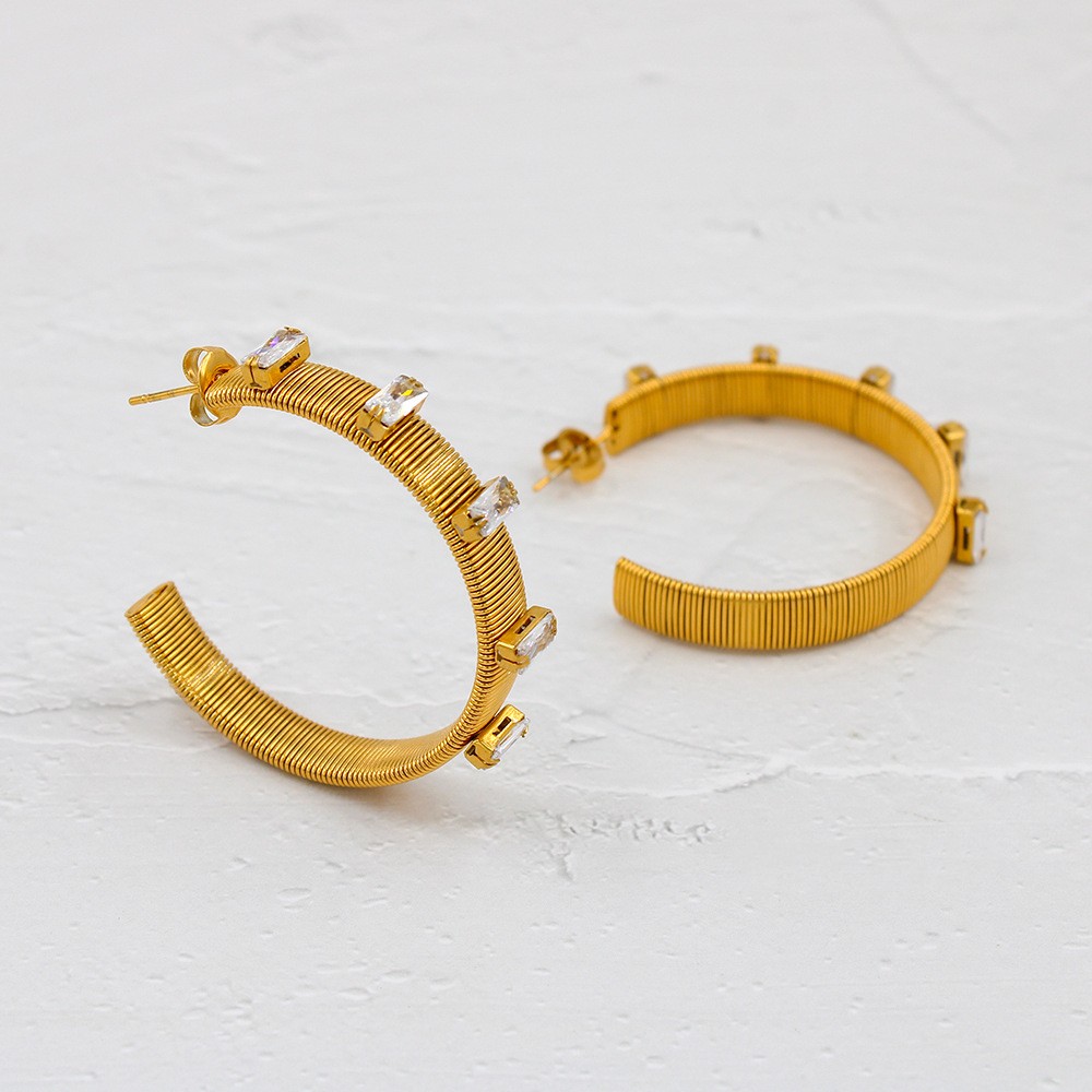 Geometric Earrings For Women, 1 Pair Stainless Steel Earrings Featuring Electroplated Design With Zircon Inlay 3