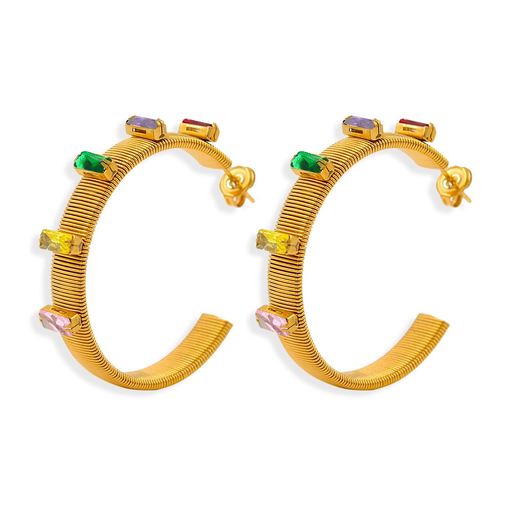Geometric Earrings For Women, 1 Pair Stainless Steel Earrings Featuring Electroplated Design With Zircon Inlay 4