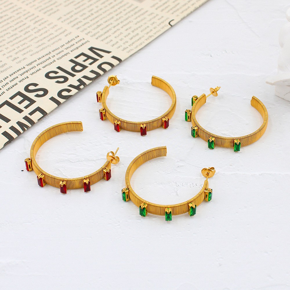 Geometric Earrings For Women, 1 Pair Stainless Steel Earrings Featuring Electroplated Design With Zircon Inlay 5