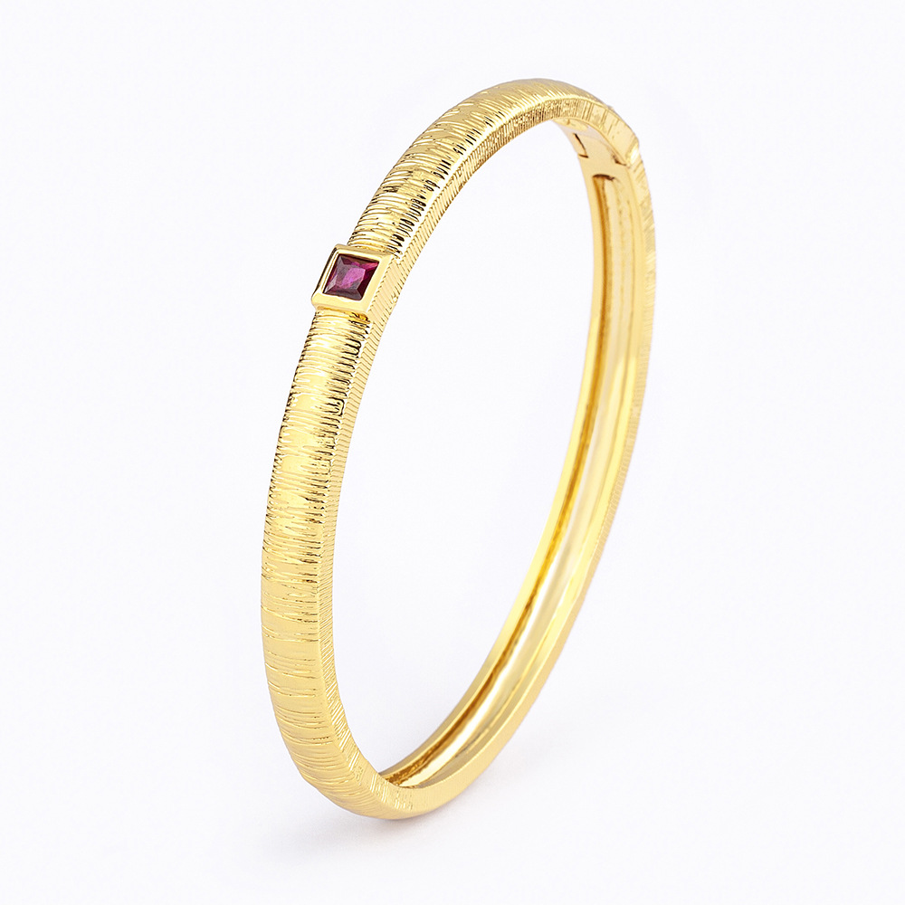 Retro Stripe Bangle In 18K Real Gold Plated Copper Featuring Electroplated Finish With Zircon Inlay 5