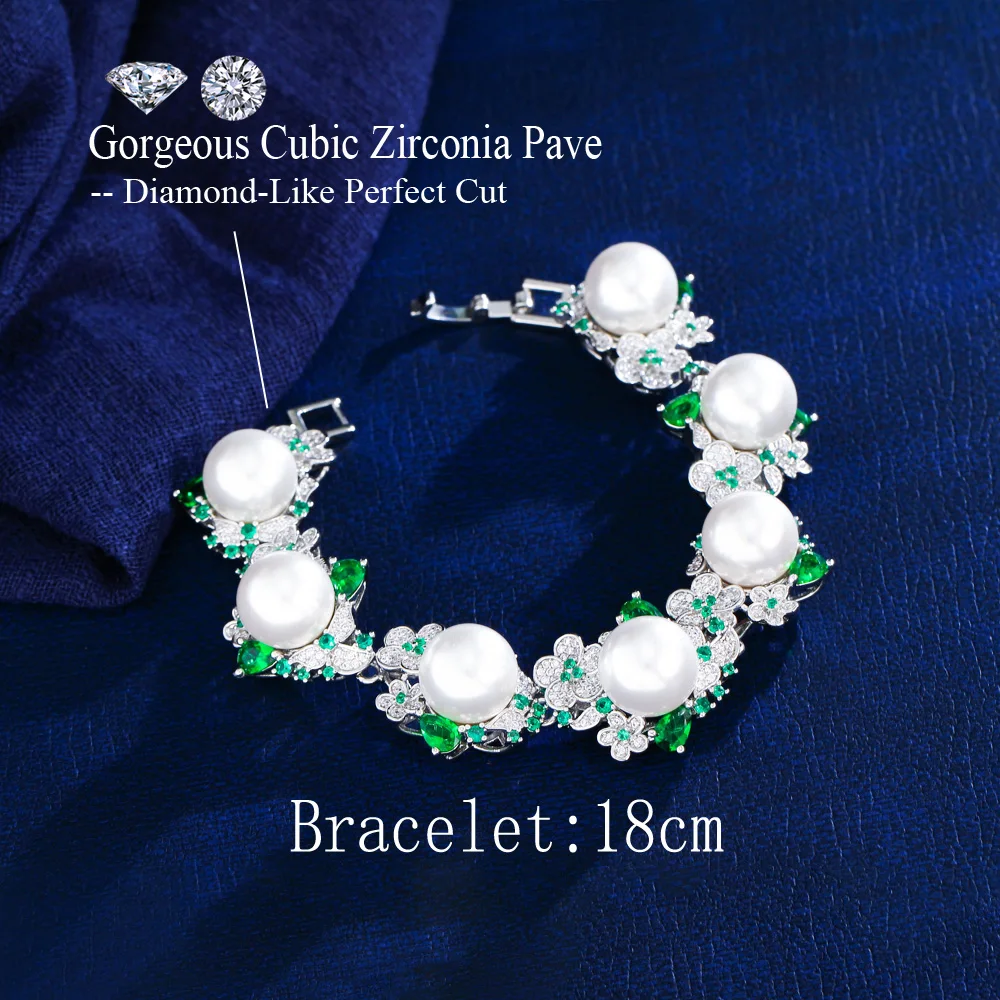 Rhodium-plated Copper Material Water Plated White Gold Zirconia Pearl Flower Women's Tennis Chain Bracelet (Jewelry) Waterproof Non-fading For Women 2