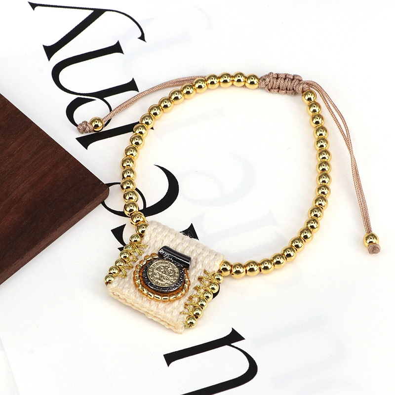 Luxurious Grey Rope Bracelet For Women With 18K Gold Plated Twisted Rope Chain Featuring Religious Pattern 2