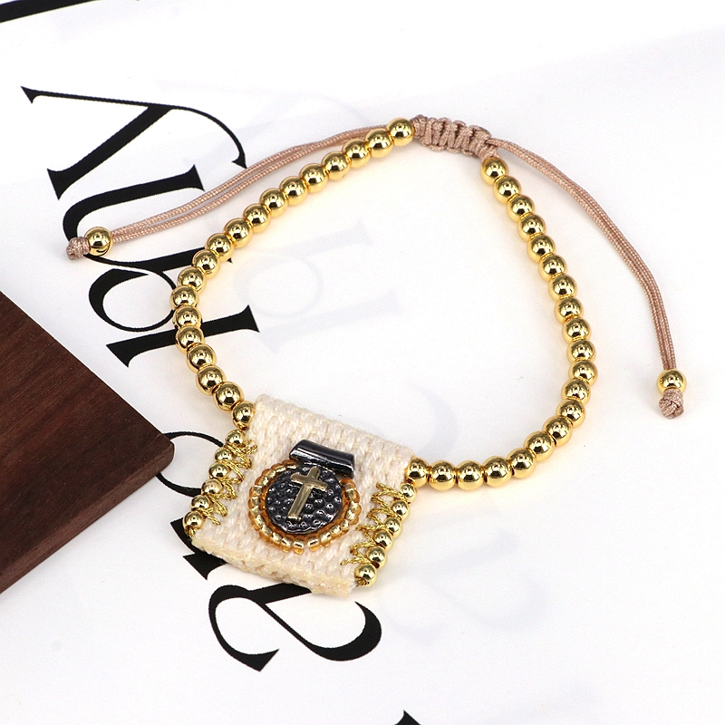 Luxurious Grey Rope Bracelet For Women With 18K Gold Plated Twisted Rope Chain Featuring Religious Pattern 3