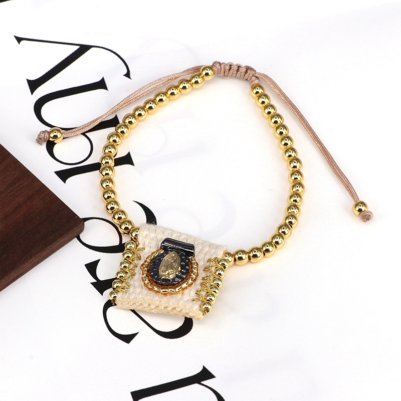 Luxurious Grey Rope Bracelet For Women With 18K Gold Plated Twisted Rope Chain Featuring Religious Pattern 4