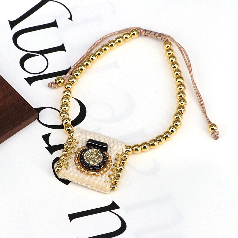 Luxurious Grey Rope Bracelet For Women With 18K Gold Plated Twisted Rope Chain Featuring Religious Pattern 5