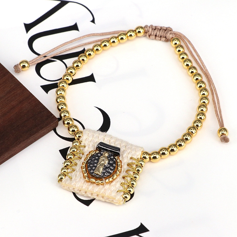 Luxurious Grey Rope Bracelet For Women With 18K Gold Plated Twisted Rope Chain Featuring Religious Pattern 6