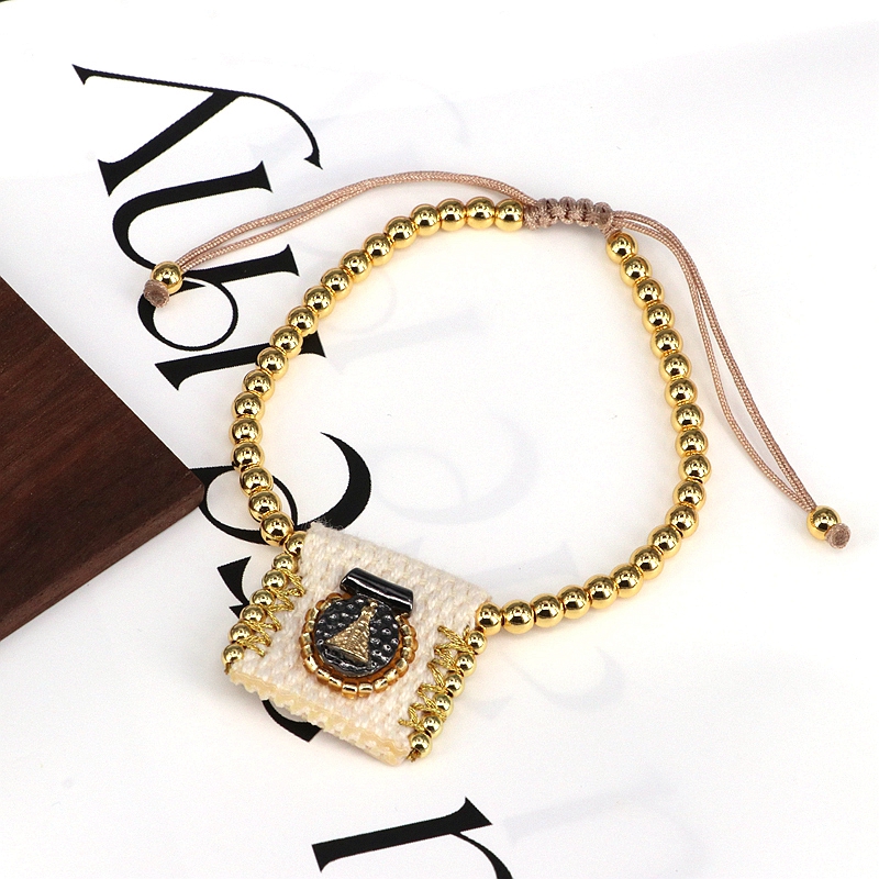 Luxurious Grey Rope Bracelet For Women With 18K Gold Plated Twisted Rope Chain Featuring Religious Pattern 7