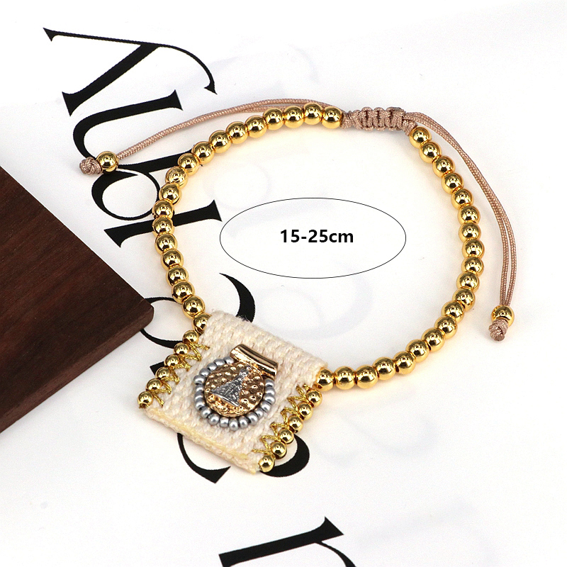 Luxurious Grey Rope Bracelet For Women With 18K Gold Plated Twisted Rope Chain Featuring Religious Pattern 8