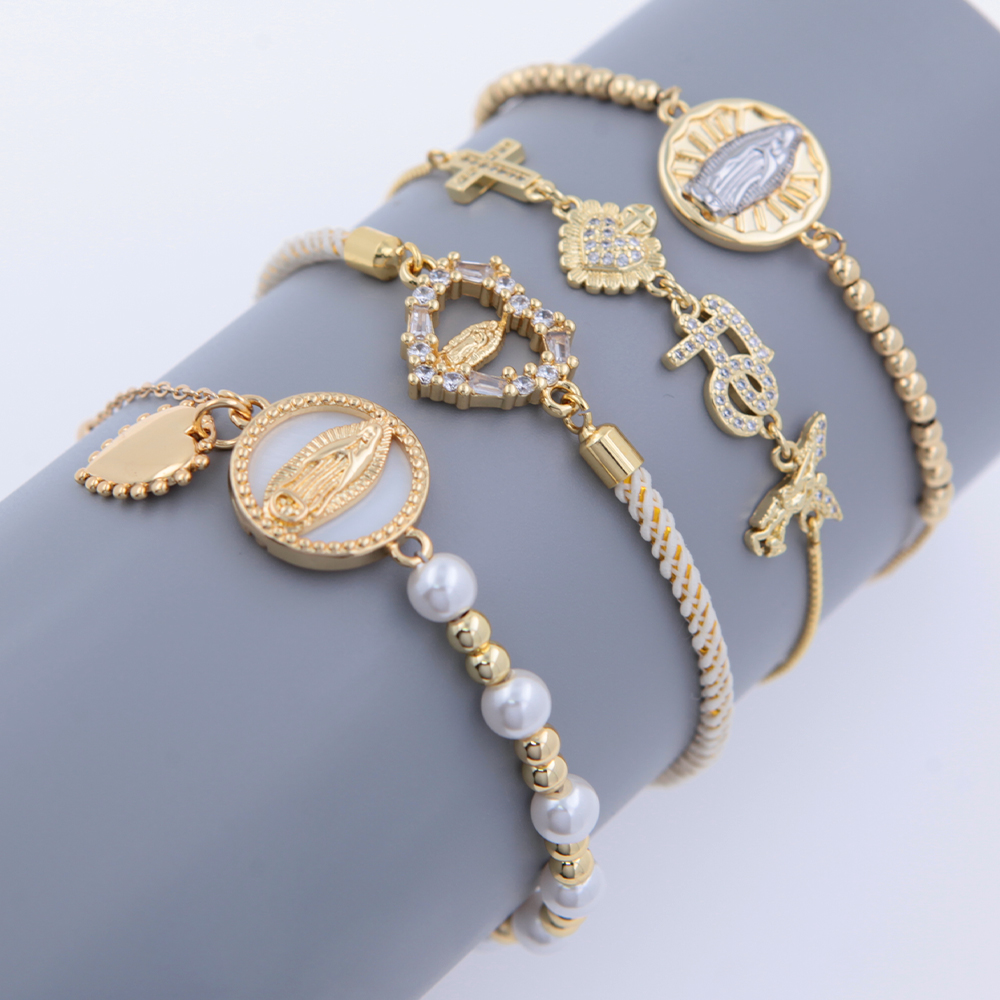 Rope Copper Twisted Rope Chain Woven Chain 18K Gold Plated Beaded Geometric Glass Zircon Bracelets 4