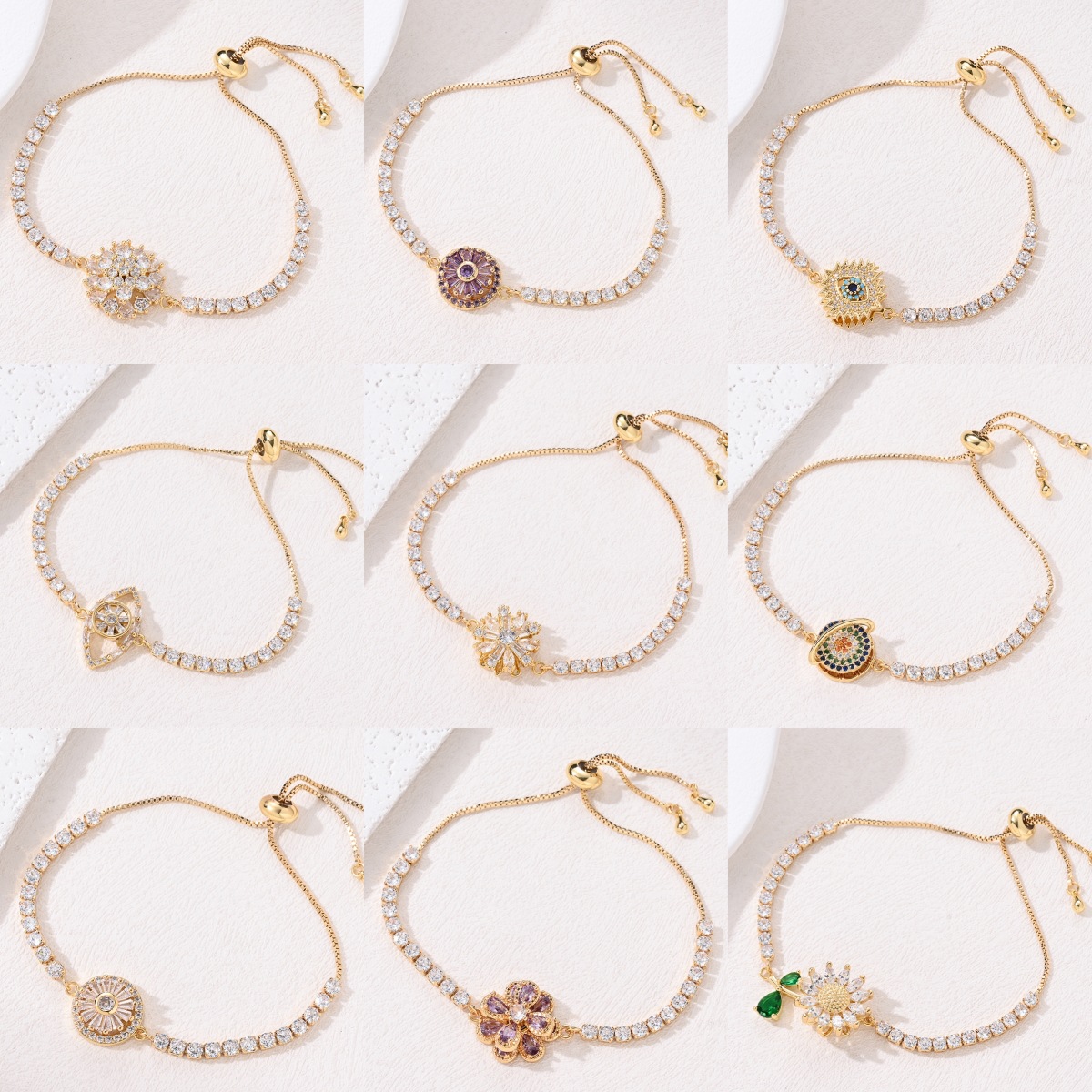 Rotatable Flowers Bracelet For Women In Copper With Golden Plated Electroplated Finish And Titanium Steel Chain