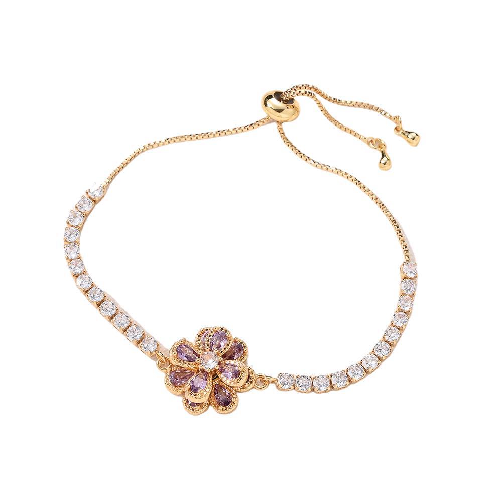 Rotatable Flowers Bracelet For Women In Copper With Golden Plated Electroplated Finish And Titanium Steel Chain 5