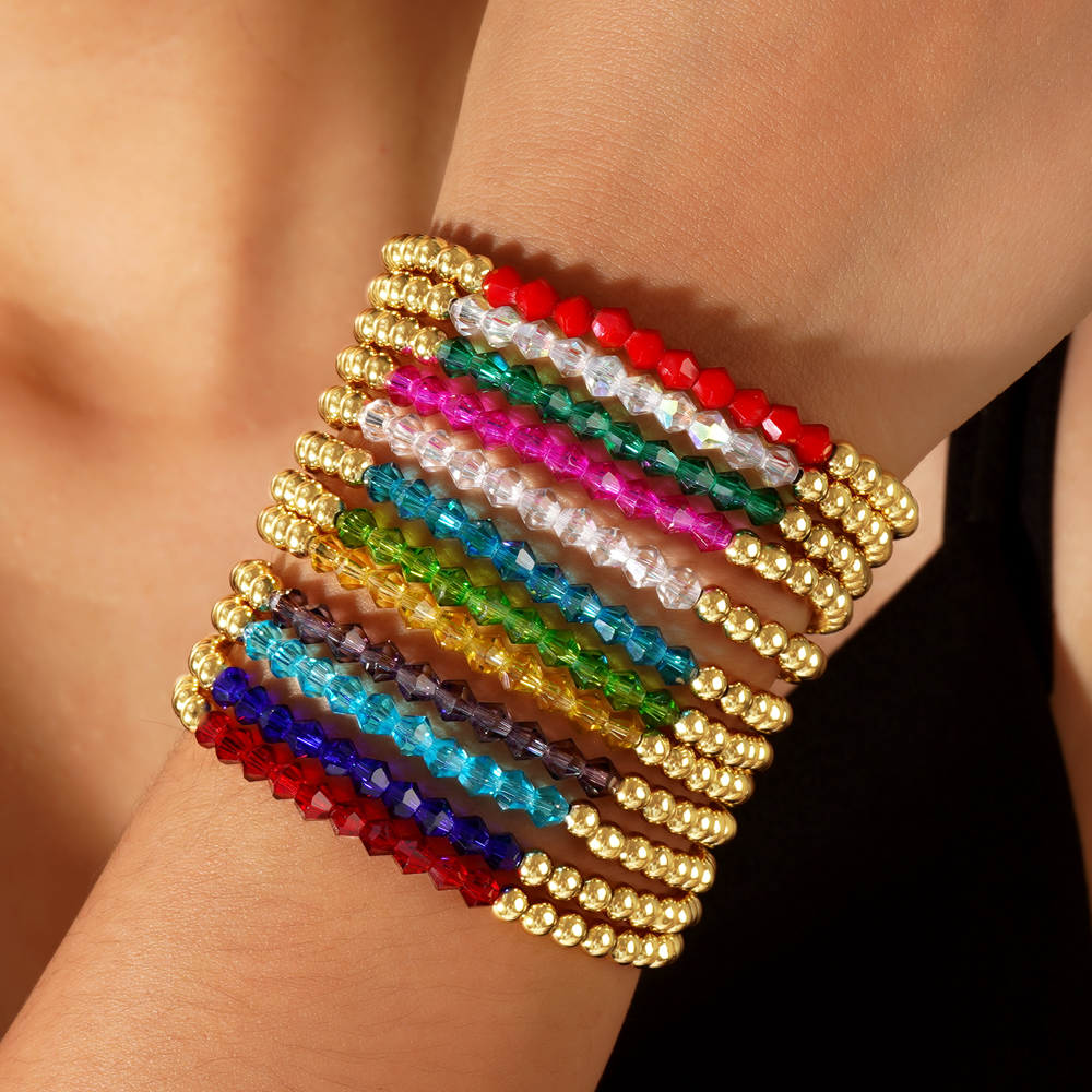 Round Beaded Copper Bracelet For Women With Elastic String Beaded Chain