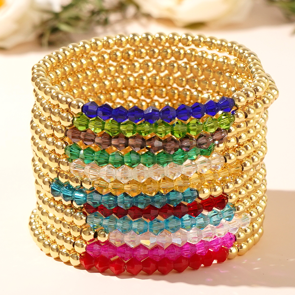 Round Beaded Copper Bracelet For Women With Elastic String Beaded Chain 3