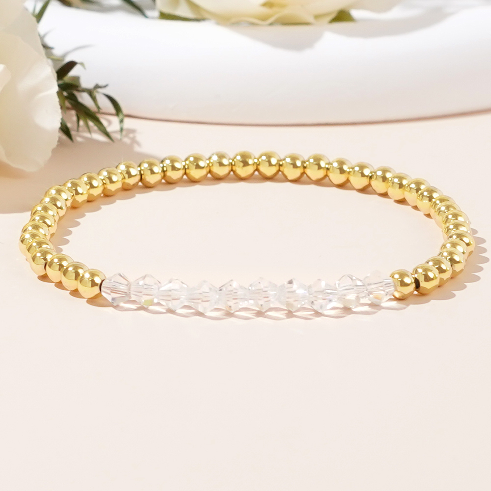 Round Beaded Copper Bracelet For Women With Elastic String Beaded Chain 4