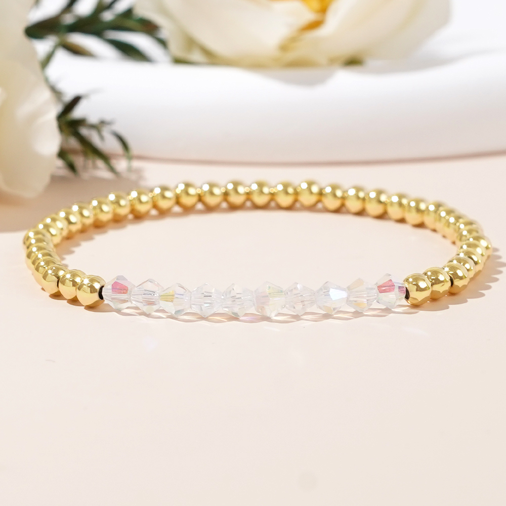 Round Beaded Copper Bracelet For Women With Elastic String Beaded Chain 6