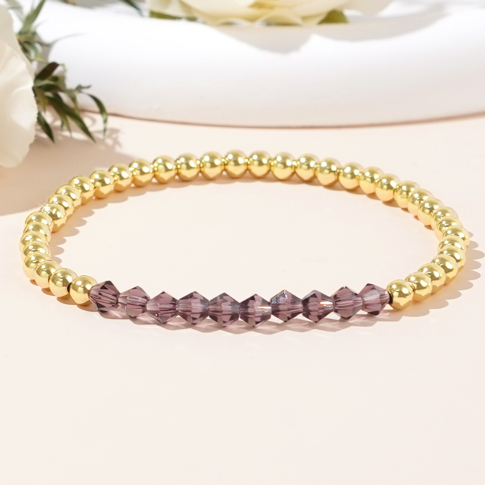 Round Beaded Copper Bracelet For Women With Elastic String Beaded Chain 7
