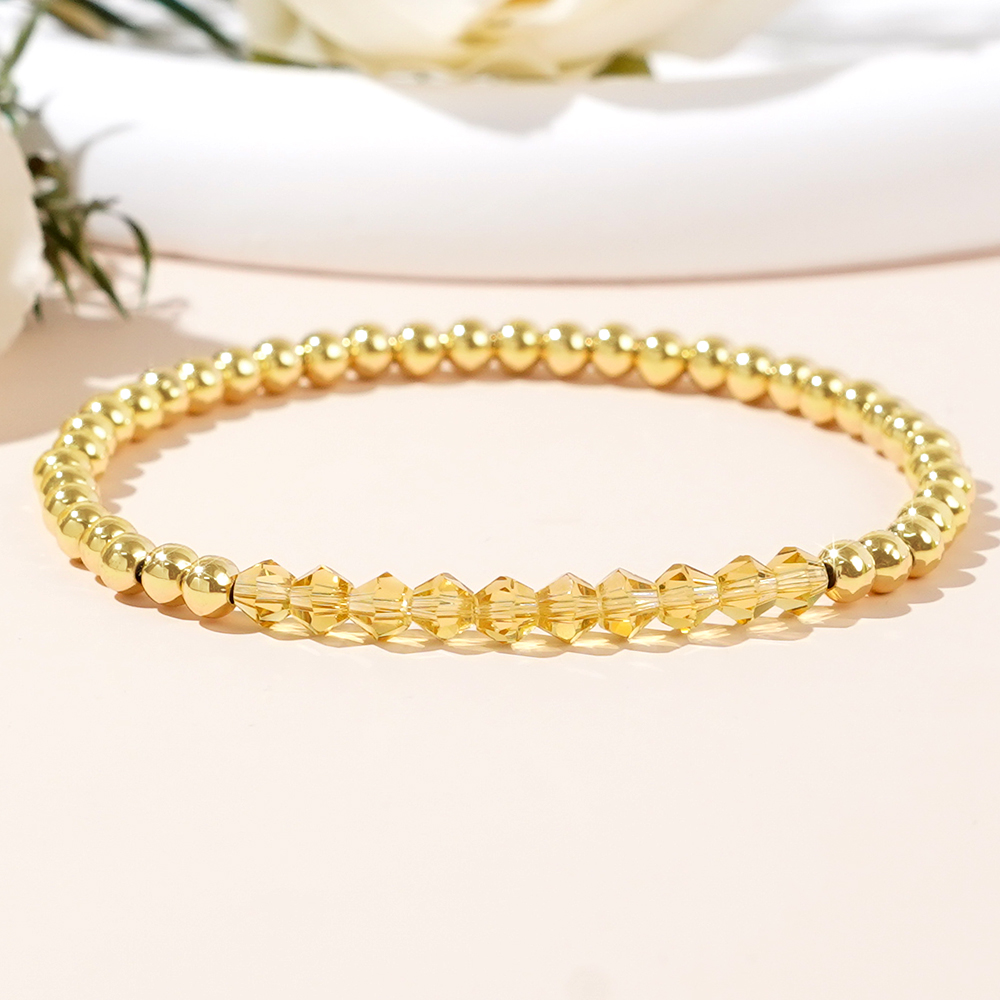 Round Beaded Copper Bracelet For Women With Elastic String Beaded Chain 10
