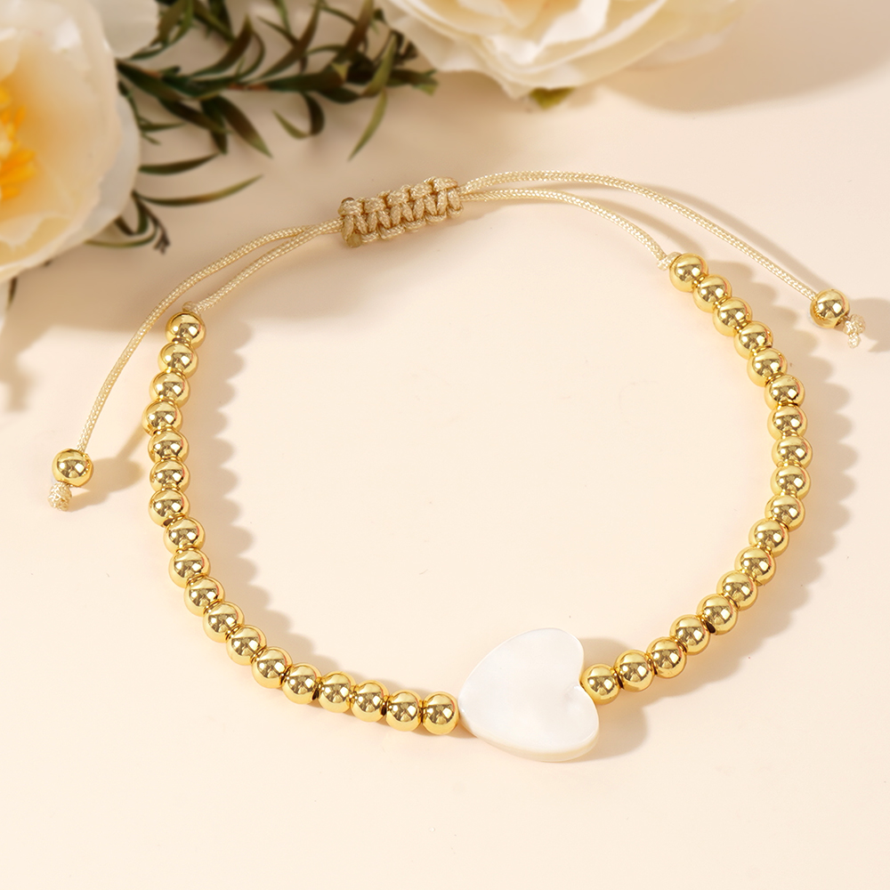 Round Beading Drawstring Bracelet For Women With Copper Rope Chain In Cord In Chain Style