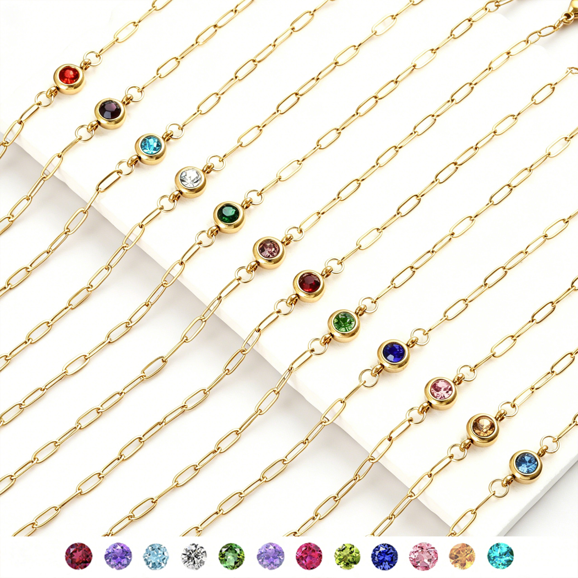 Round Birthstone Bracelet For Women In Gold With PVD Coated 304 Stainless Steel