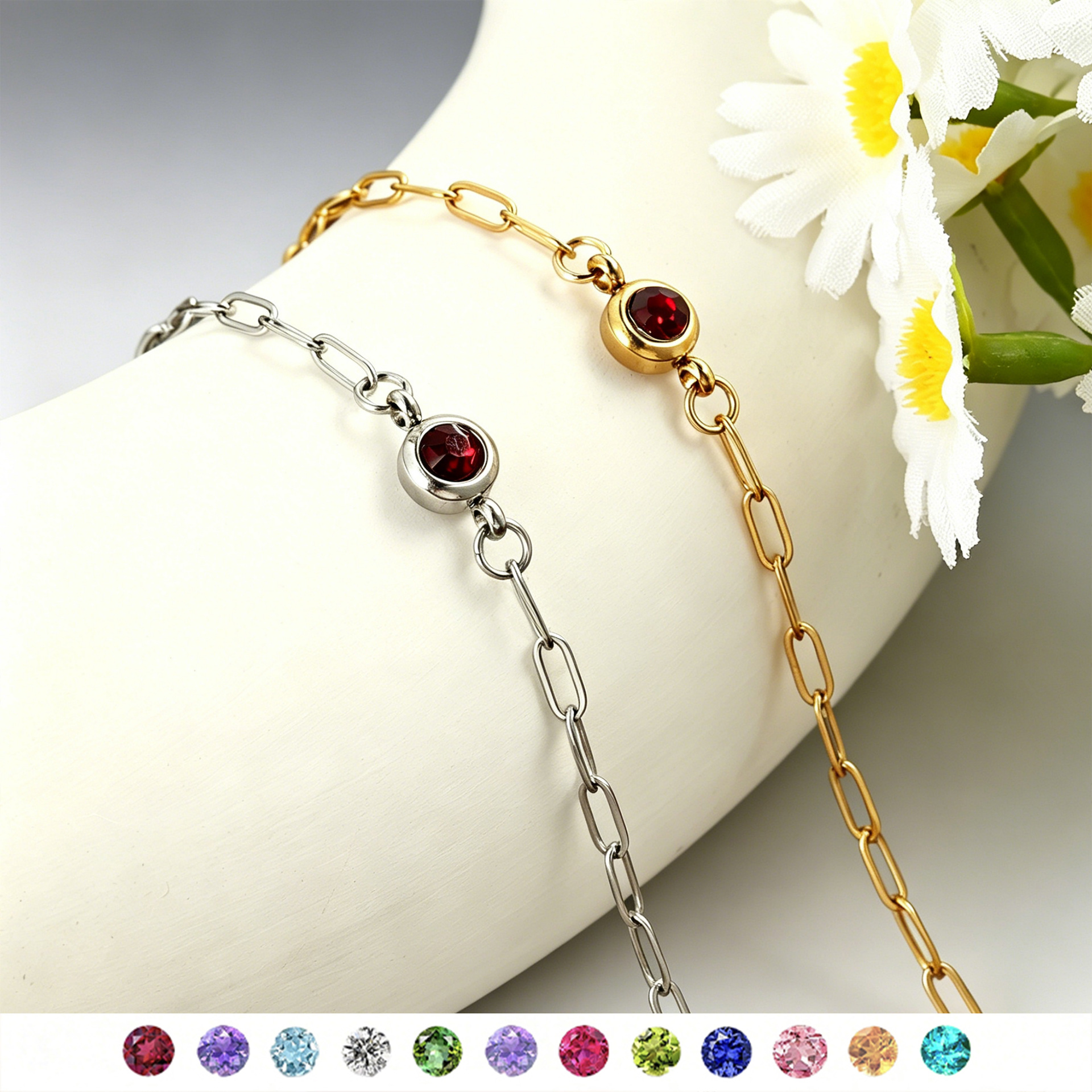 Round Birthstone Bracelet For Women In Gold With PVD Coated 304 Stainless Steel 2
