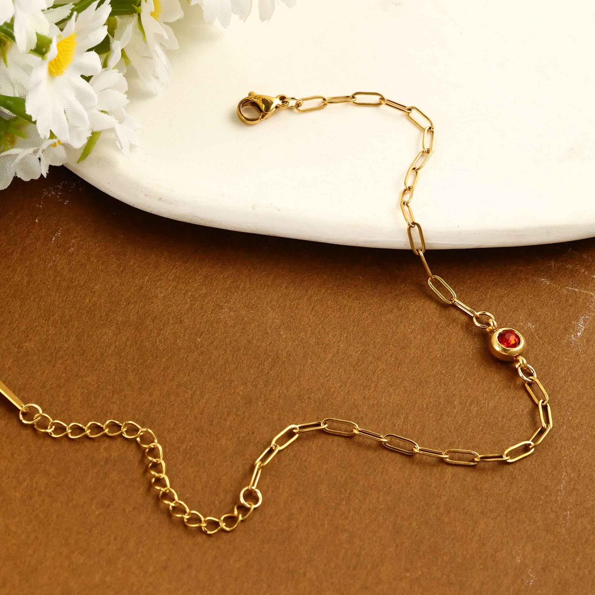 Round Birthstone Bracelet For Women In Gold With PVD Coated 304 Stainless Steel 3