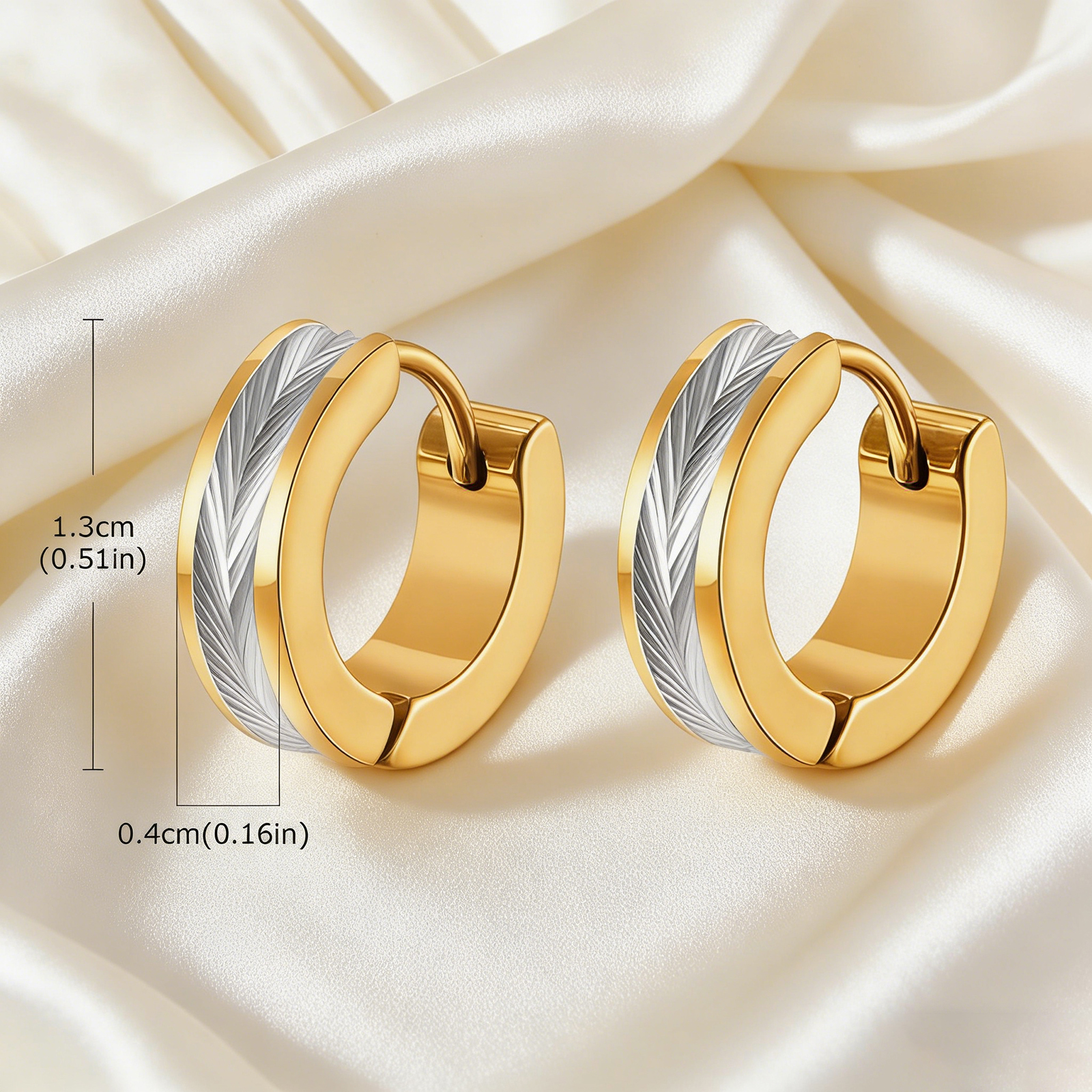 Round Brushed Earrings In 304 Stainless Steel With 18K Real Gold PVD Coated Plating 0.03µm Thickness, Unisex Design 3