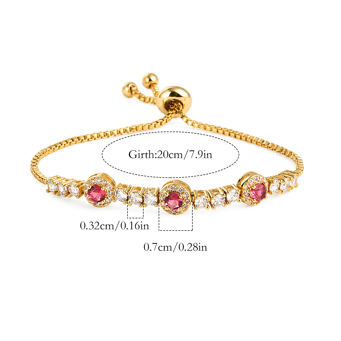 Round Claw Setting Bracelet For Women In Copper With 18K Real Gold Plated Water Plating And Zircon Inlay, Featuring Box Chain 5