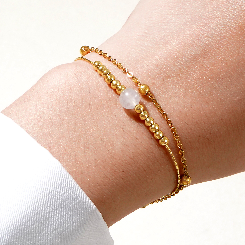 Round Beading Copper Bracelets With 304 Stainless Steel Beaded Chain For Women