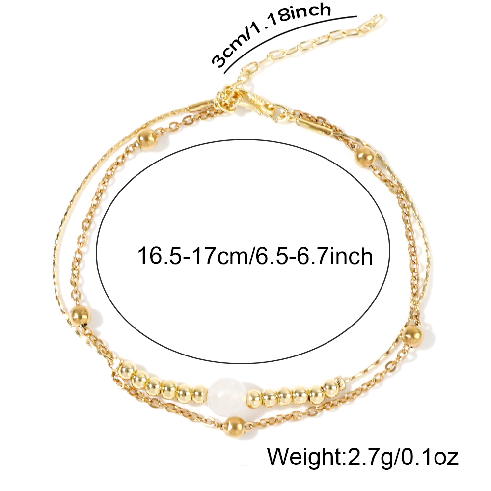 Round Beading Copper Bracelets With 304 Stainless Steel Beaded Chain For Women 2