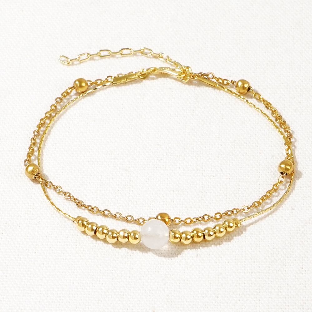 Round Beading Copper Bracelets With 304 Stainless Steel Beaded Chain For Women 3