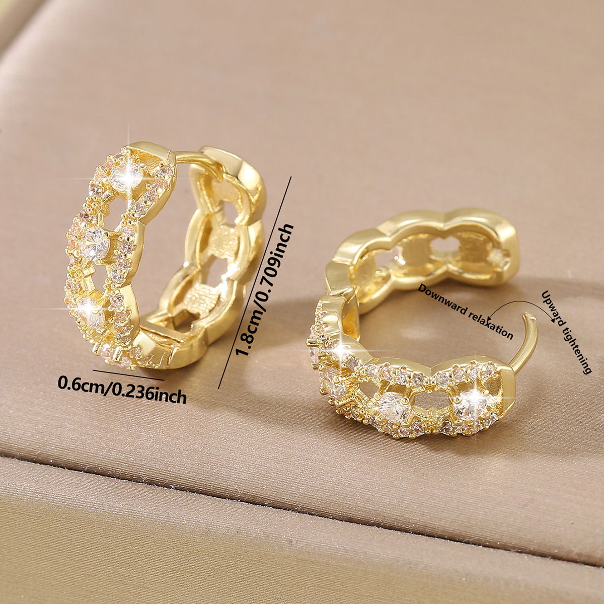 Round Copper Earrings For Women With Electroplated Gold Plating And Zircon Inlay, Golden Color 2