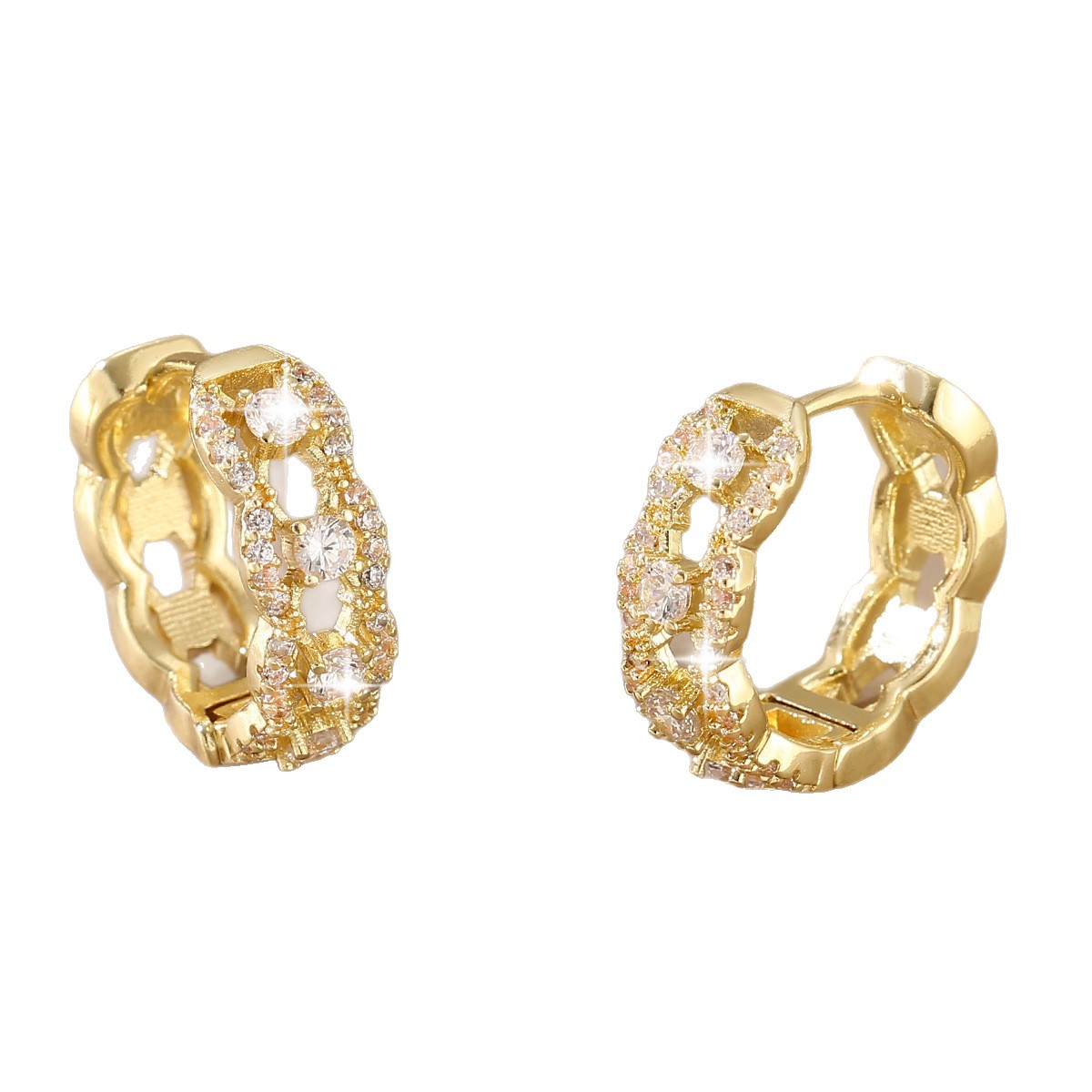 Round Copper Earrings For Women With Electroplated Gold Plating And Zircon Inlay, Golden Color 5