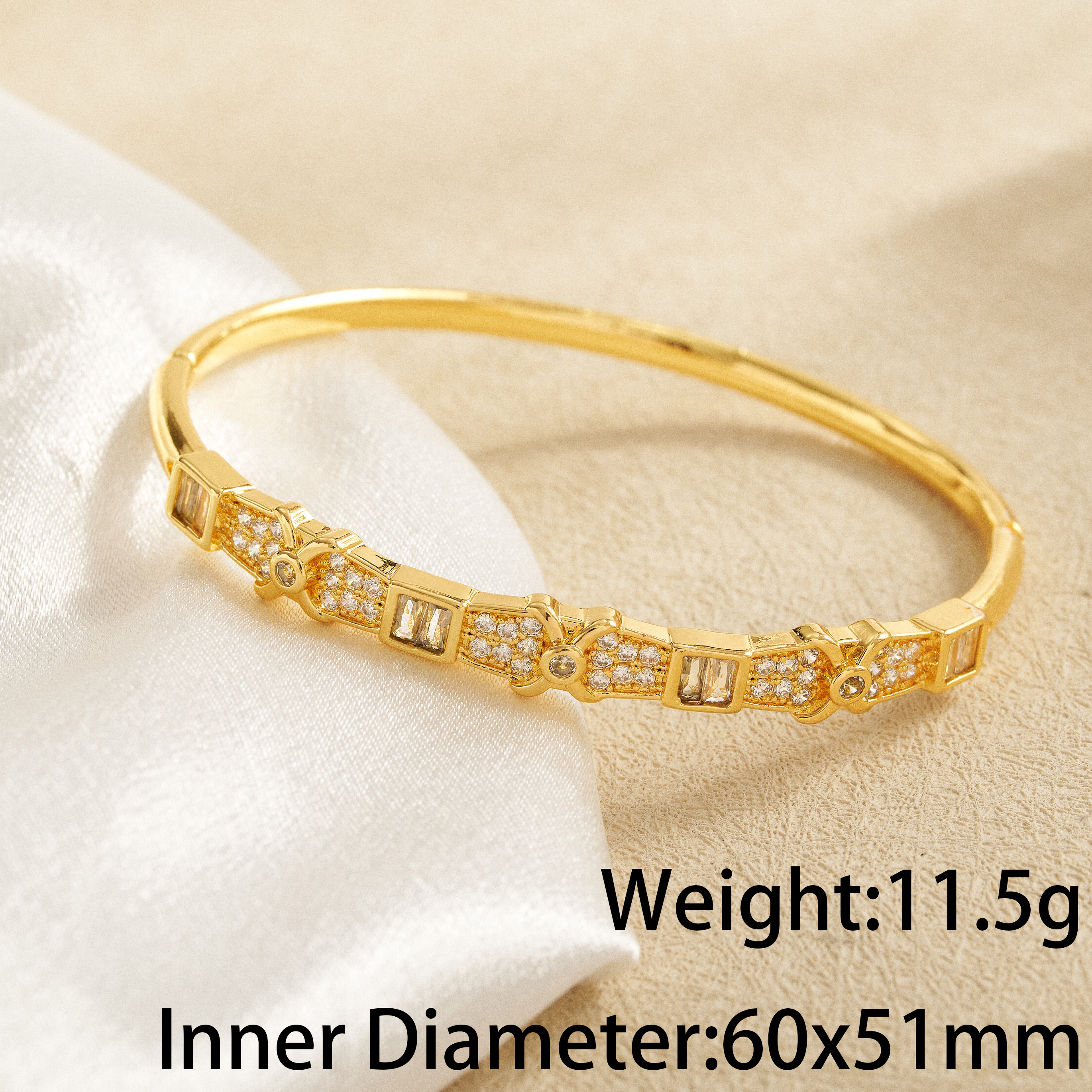 Round Electroplated Bangle For Women In Copper With 18K Real Gold Water Plating And Zircon Inlay 4