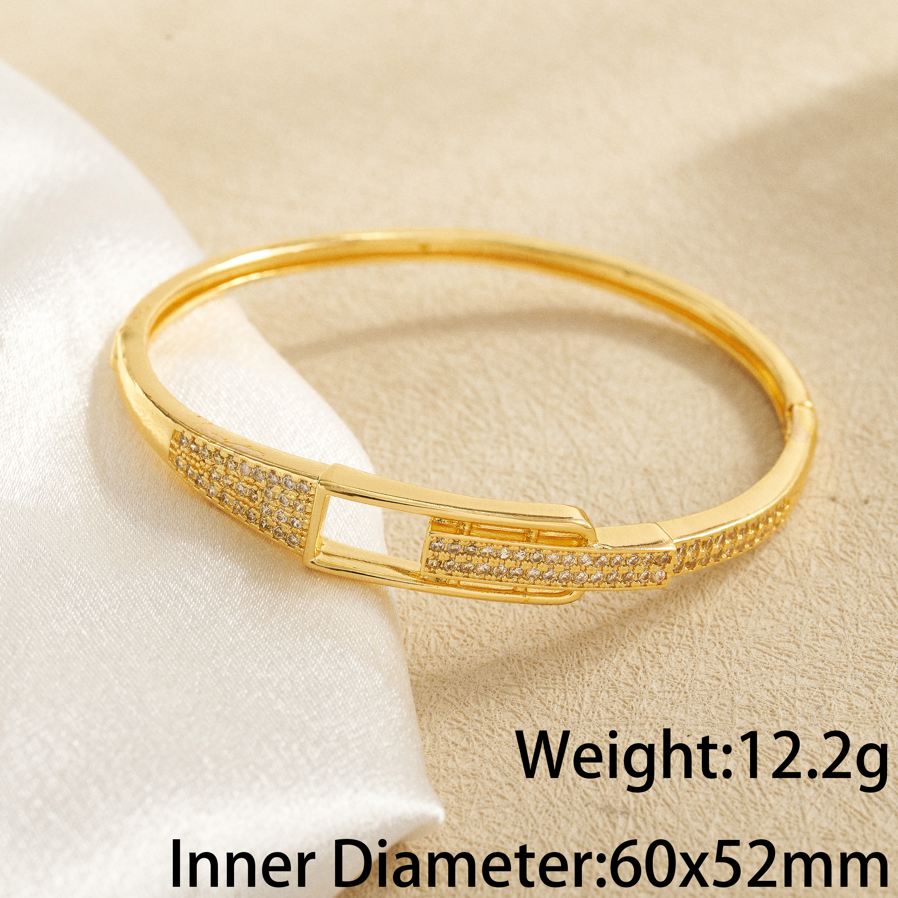 Round Electroplated Bangle For Women In Copper With 18K Real Gold Water Plating And Zircon Inlay 5