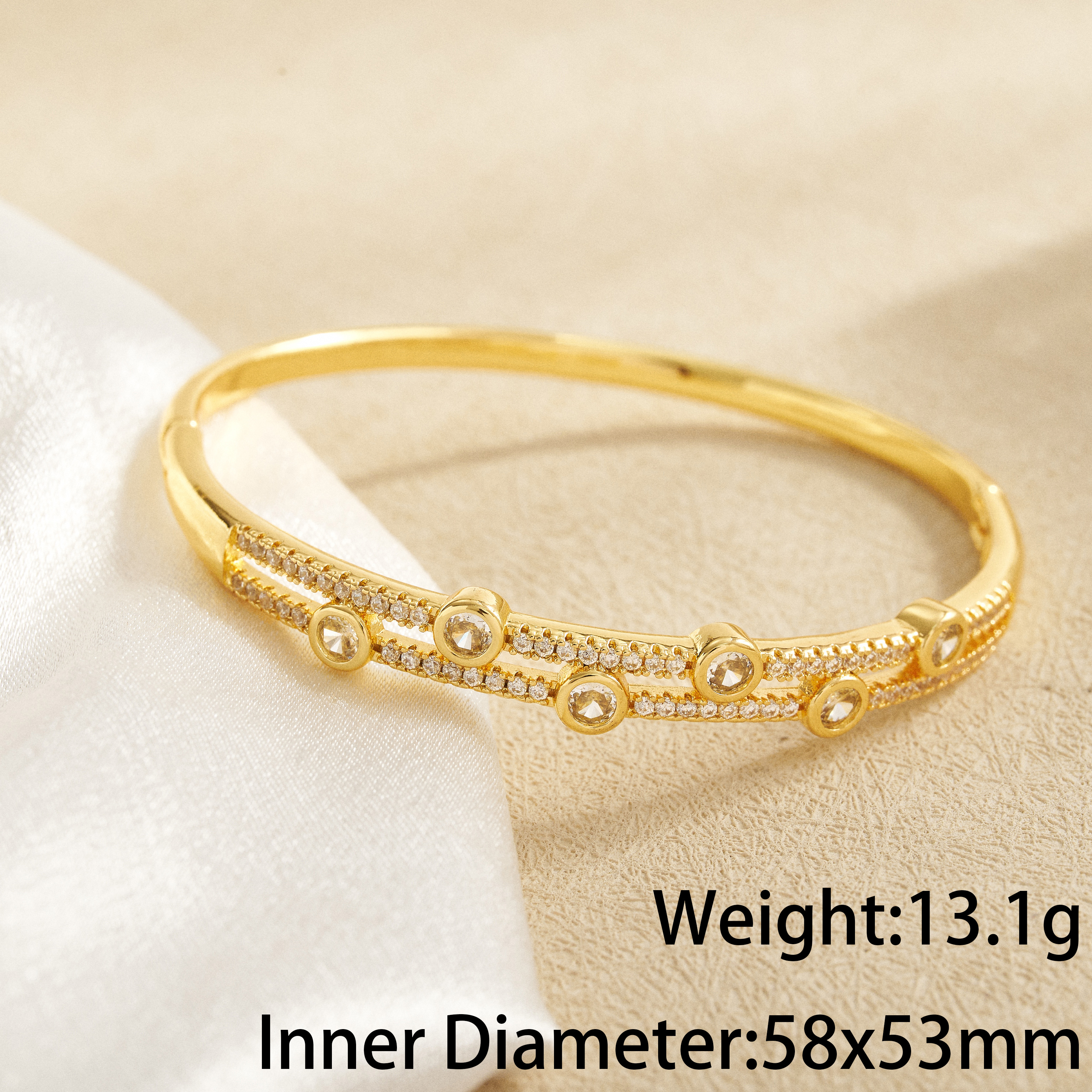 Round Electroplated Bangle For Women In Copper With 18K Real Gold Water Plating And Zircon Inlay 6