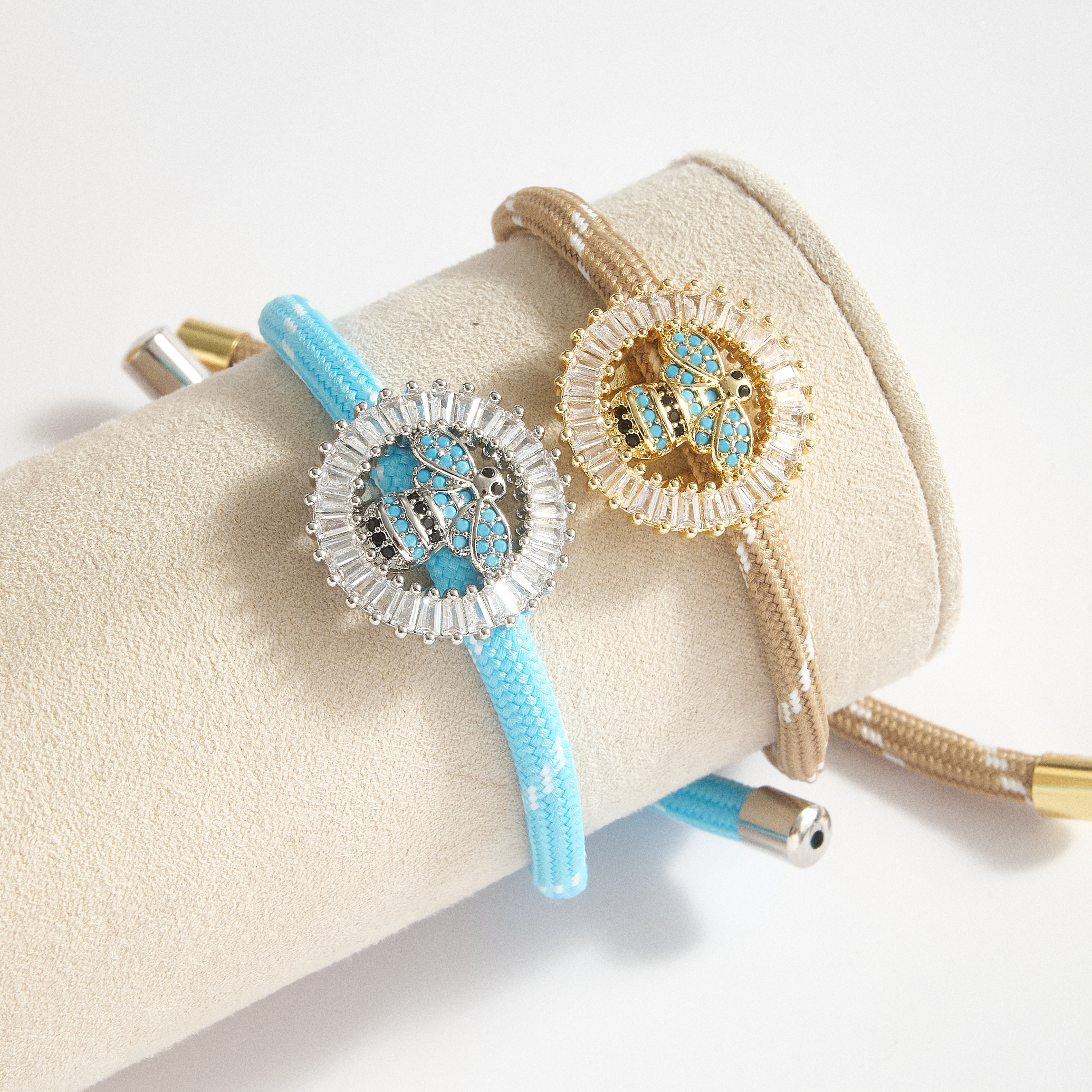 Round Electroplated Drawstring Bracelet For Adults In Copper With 18K Real Gold Water Plating And Zircon Inlay On Cord String