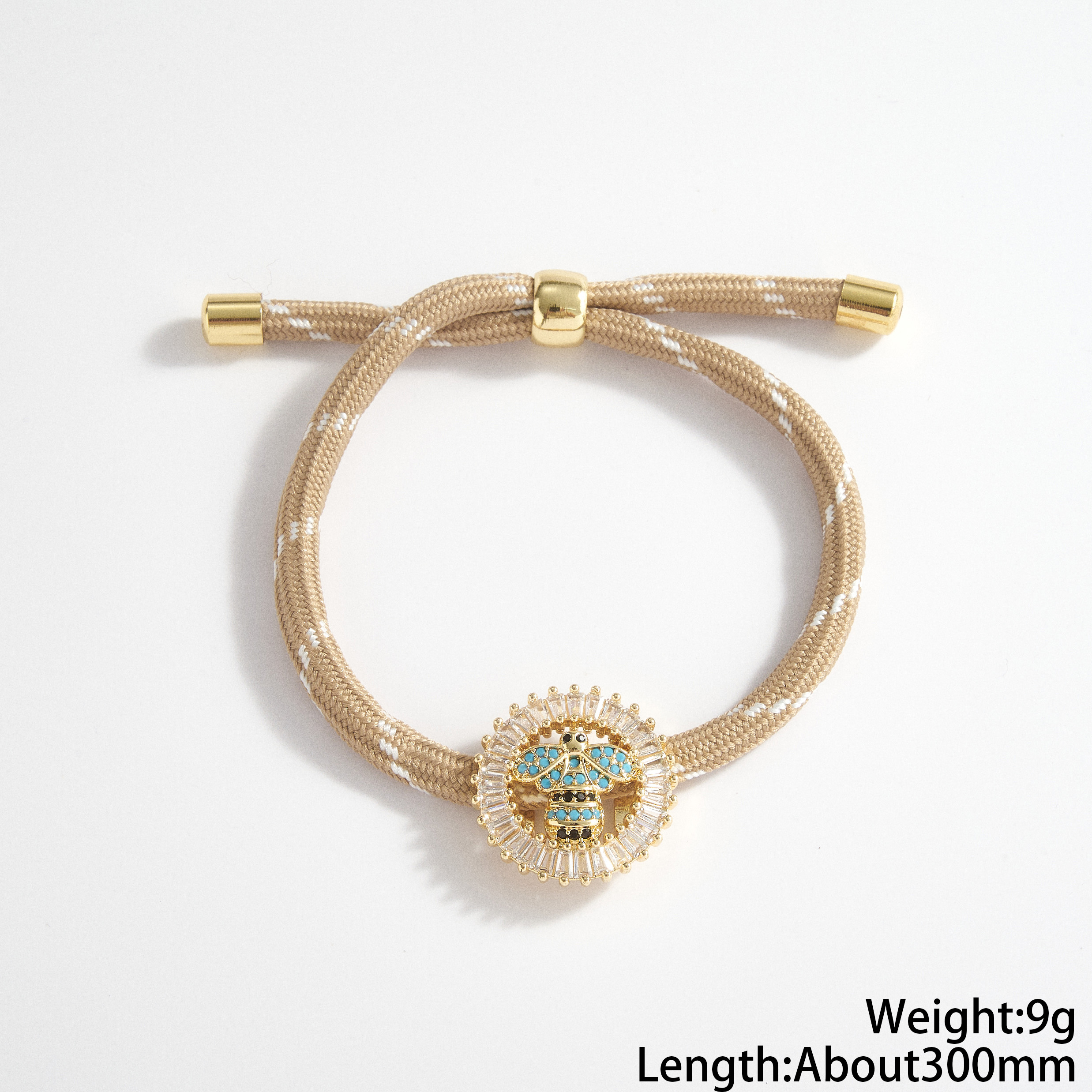 Round Electroplated Drawstring Bracelet For Adults In Copper With 18K Real Gold Water Plating And Zircon Inlay On Cord String 3