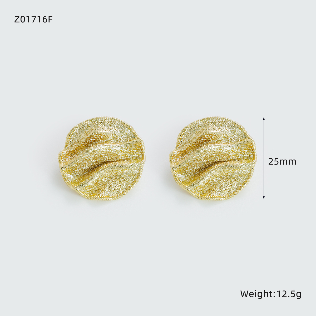 Round Folded Stud Earrings For Women In Copper Material With 0.03µm Copper Plated Water Plating 3