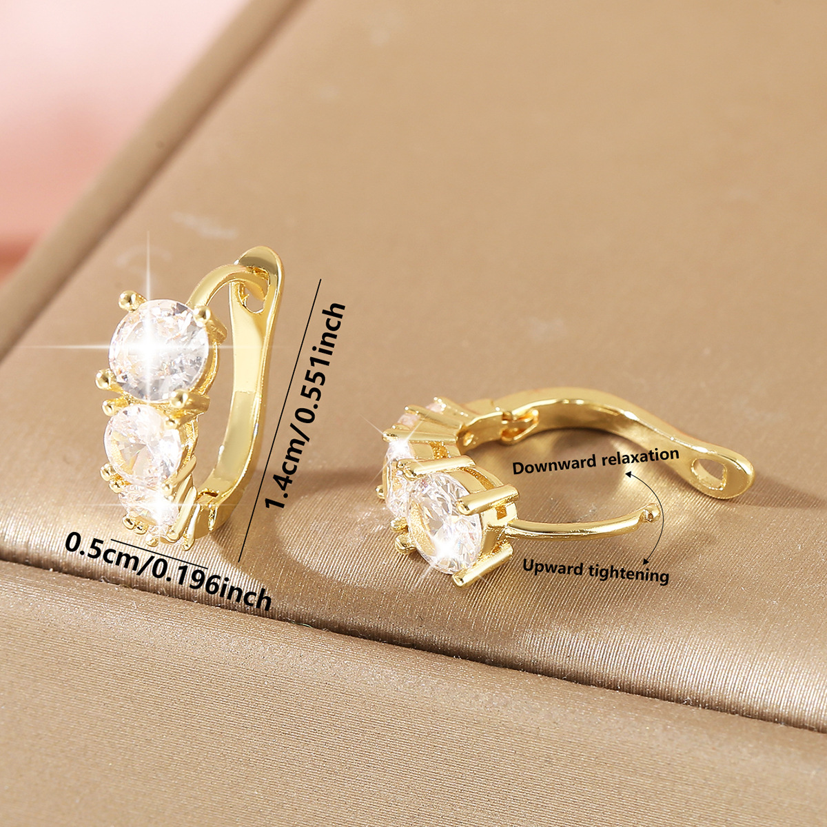 Round Hoop Earrings For Women In Golden Copper With Electroplated Gold Plating And Zircon Inlay 2
