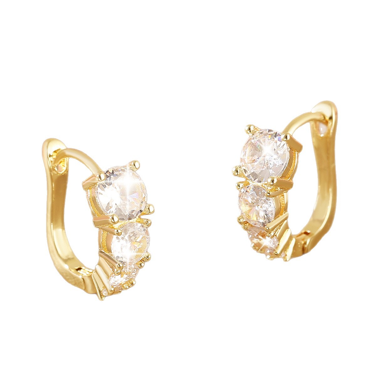 Round Hoop Earrings For Women In Golden Copper With Electroplated Gold Plating And Zircon Inlay 5
